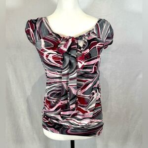 Gray and pink abstract print tie front top size medium